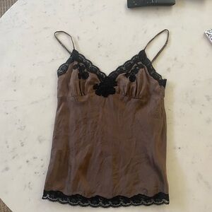 Elegant Brown Lace Trim Cami Top